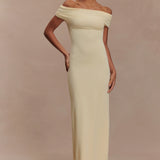 Meshki - Imogen Off Shoulder Slinky Maxi Dress - Lemon