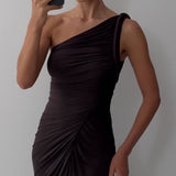 Meshki - Ryn Twisted One Shoulder Maxi Dress - Dark Chocolate (40/L)