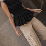 Cecilie Bahnsen - Sort peplum-top med smock